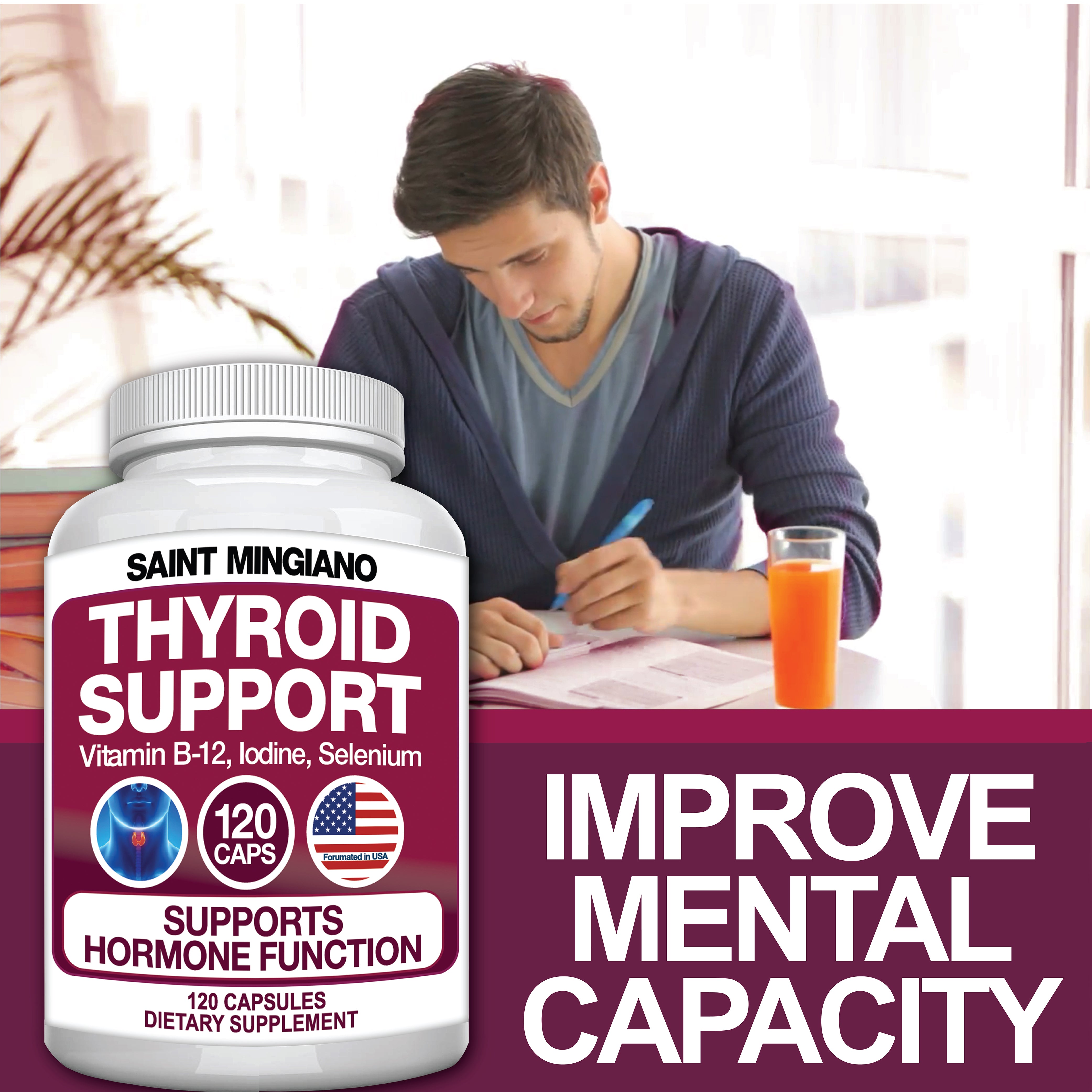 Thyroid Support Supplement with Iodine 120 Capsules Energy Boost
