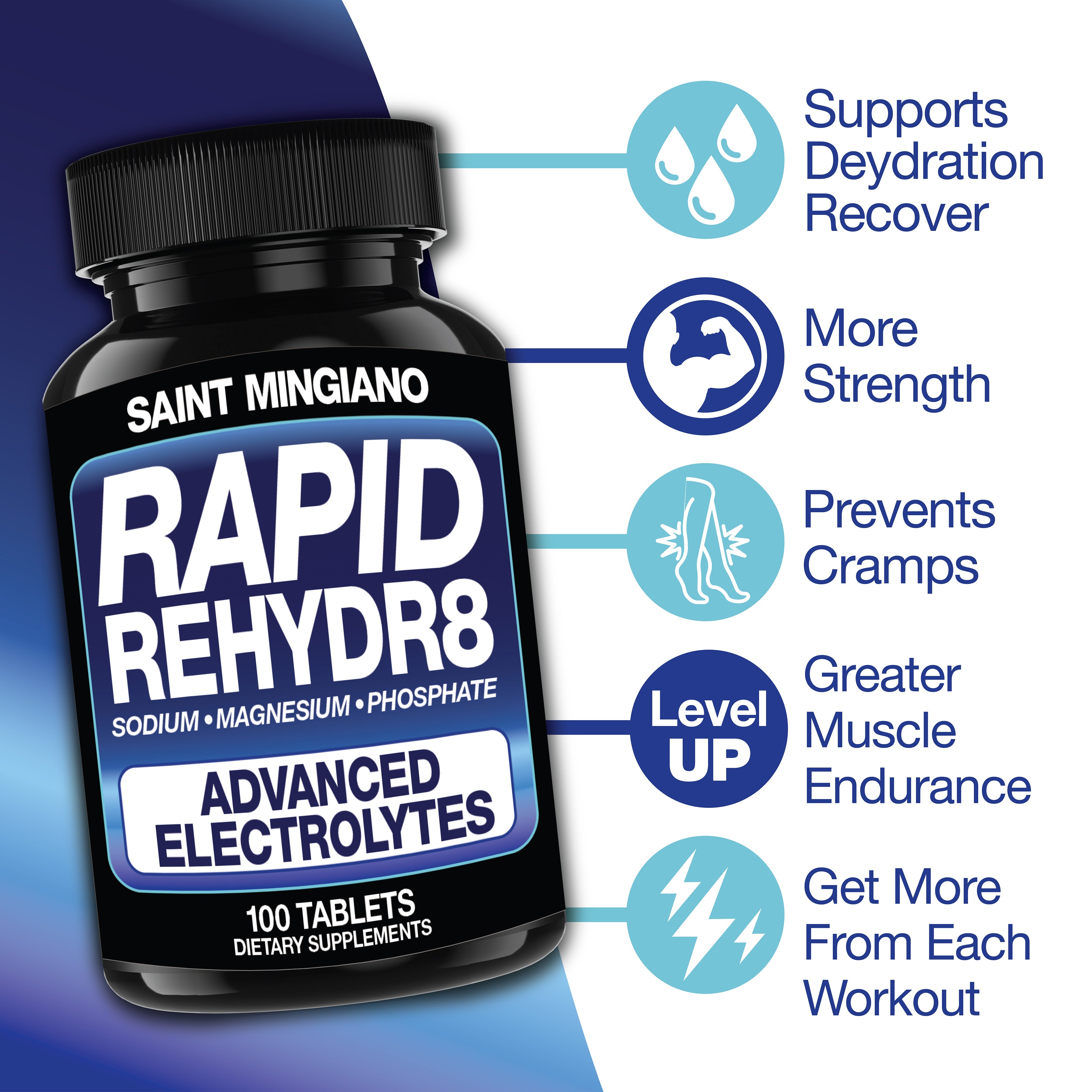 Rapid Rehydr8 Electrolyte Supplements 100 Capsules Muscle Recovery Support